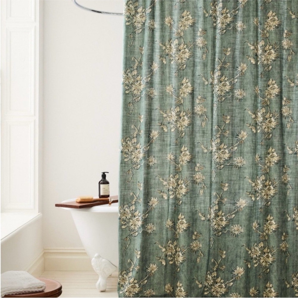 West Elm Shower Curtain Deco Blossom Botanical Green